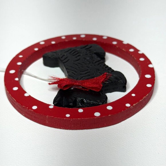 Wooden Scottie Dog Christmas Holiday Ornament Black/Red Round - Picture 3 of 5